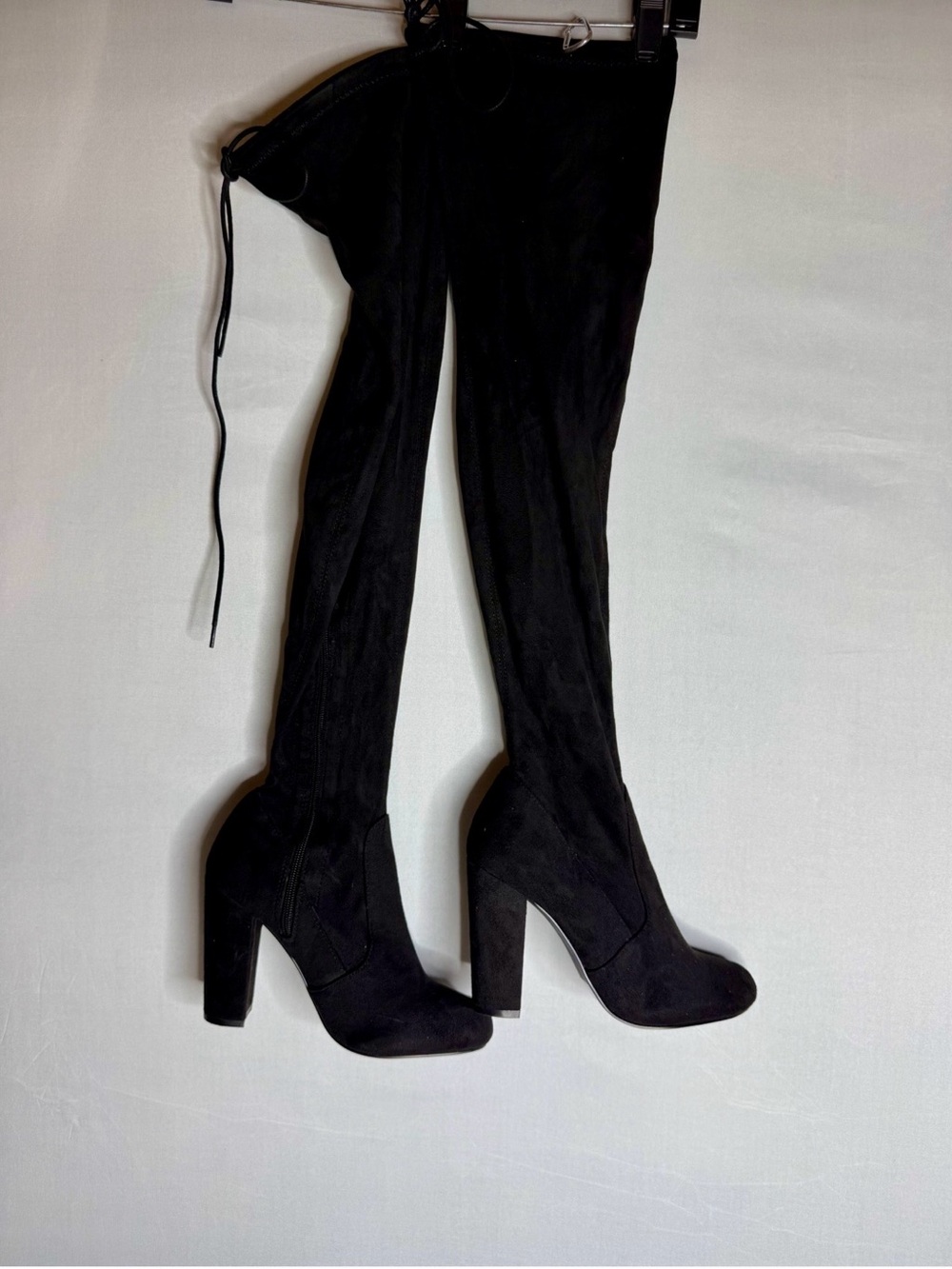 Black high-shaft suede over-the-knee boots, size 7.5